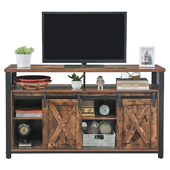 Tysons Wooden Sliding Barn Doors TV Stand In Rustic Brown FiF