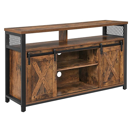 Tysons Wooden Sliding Barn Doors TV Stand In Rustic Brown FiF