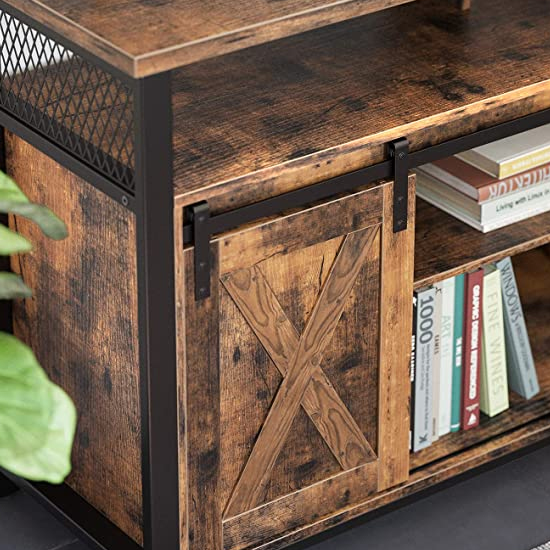 Tysons Wooden Sliding Barn Doors TV Stand In Rustic Brown FiF
