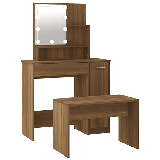 Udell Wooden Dressing Table Set In Brown Oak With LED Lights_3
