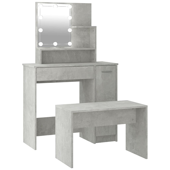 Udell Wooden Dressing Table Set In Concrete Effect With LED_3