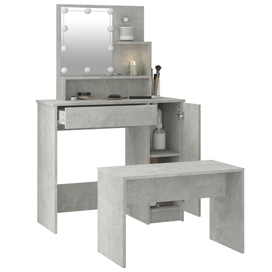 Udell Wooden Dressing Table Set In Concrete Effect With LED_4