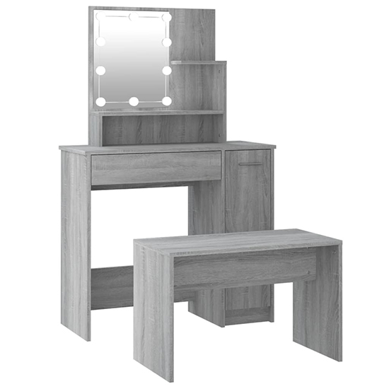 Udell Wooden Dressing Table Set In Grey Sonoma Oak With LED_3