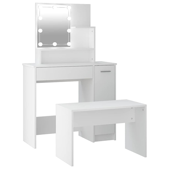 Udell Wooden Dressing Table Set In White With LED Lights