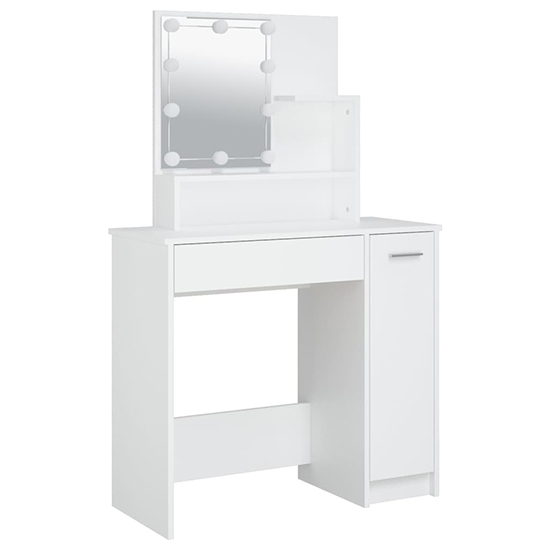 Udell Wooden Dressing Table Set In White With LED Lights