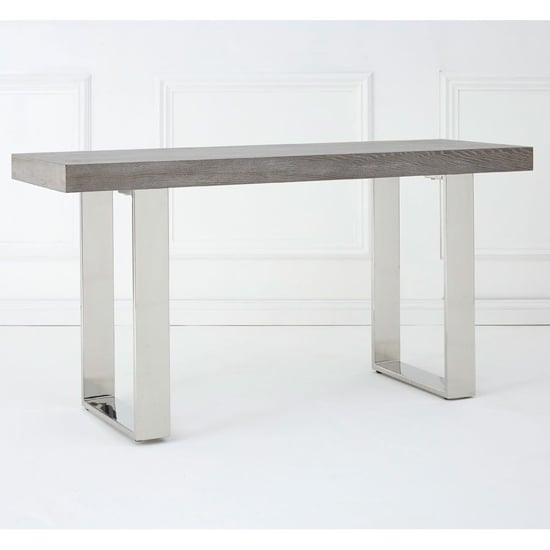 Photo of Ulmos wooden console table with u-shaped base in grey