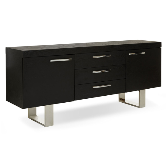 Ulmos Wooden Sideboard In Black With 2 Doors And 3 Drawers