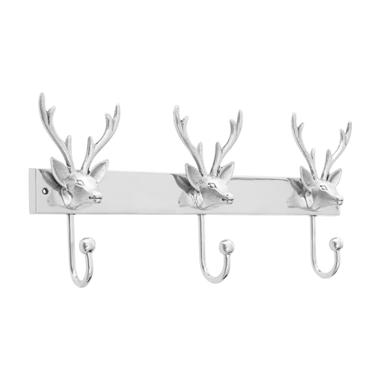Uloka Aluminium Stag Head Coat Hanger In Silver With 3 Hooks
