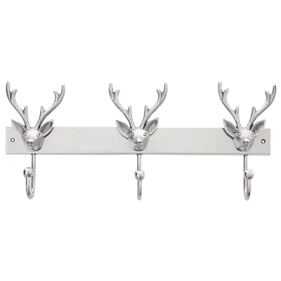 Uloka Aluminium Stag Head Coat Hanger In Silver With 3 Hooks