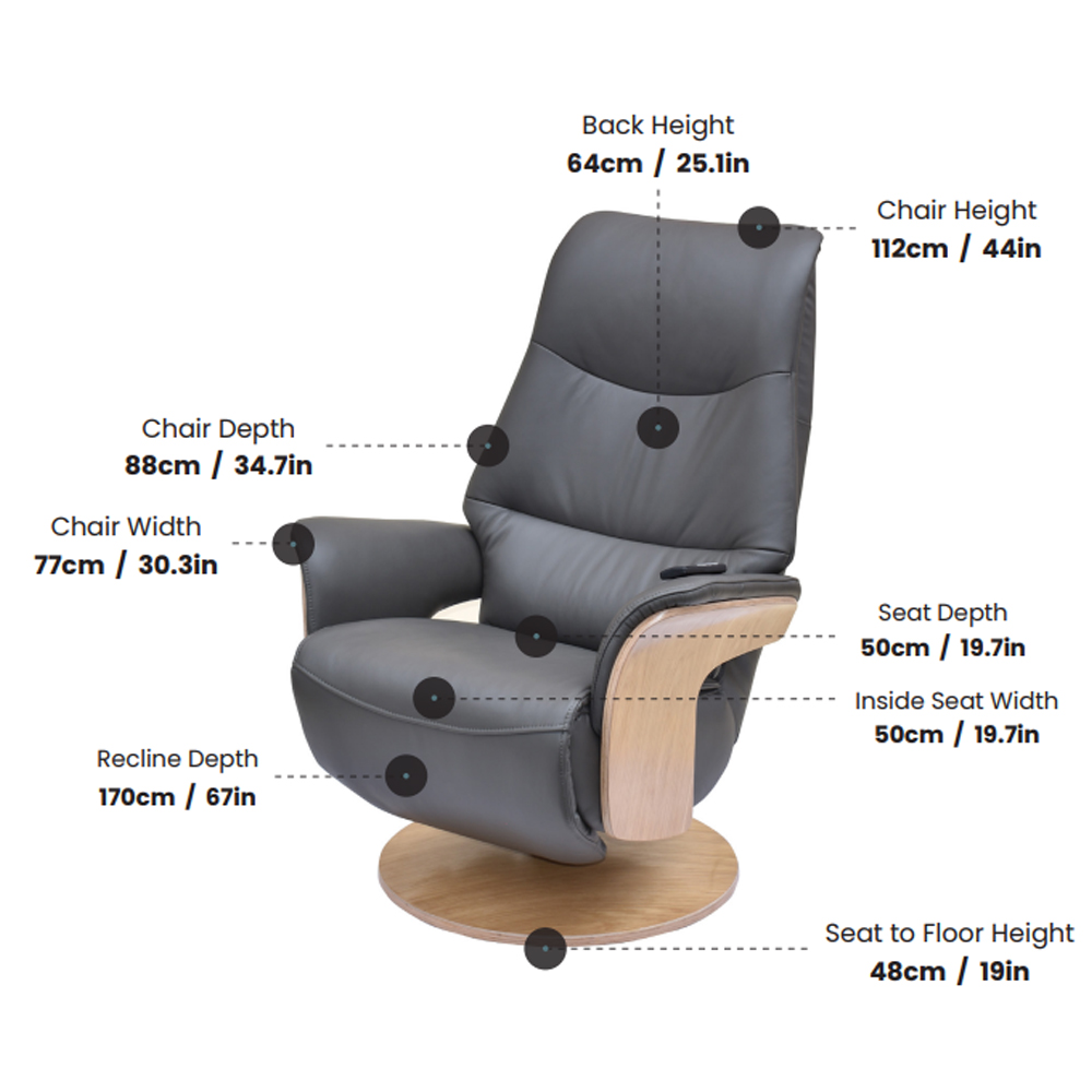 Ulster Faux Leather Electric Recliner Chair In Charcoal
