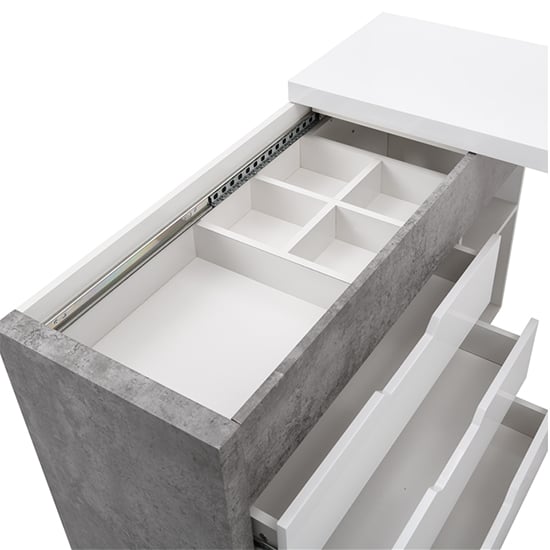 Uma Corner Gloss Storage Computer Desk In White Concrete Effect_11