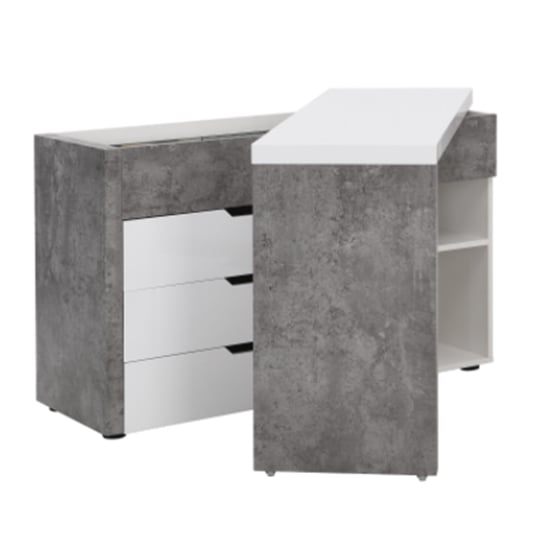 Uma Corner Gloss Storage Computer Desk In White Concrete Effect_4
