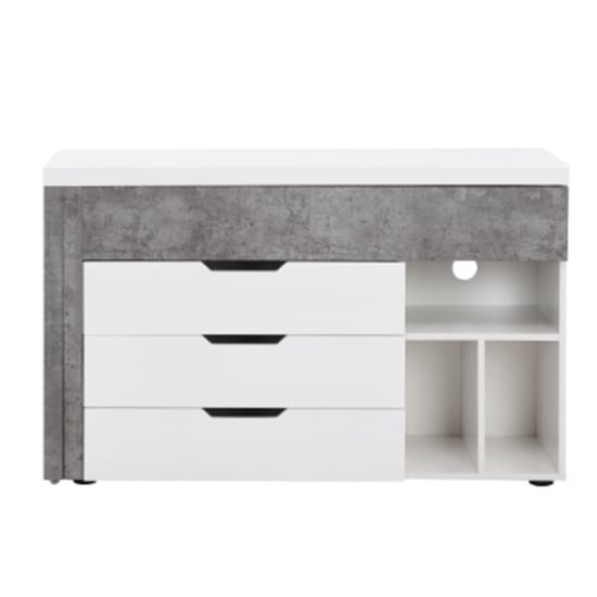 Uma Corner Gloss Storage Computer Desk In White Concrete Effect_6