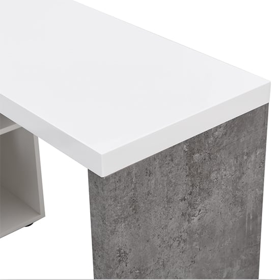 Uma Corner Gloss Storage Computer Desk In White Concrete Effect_9