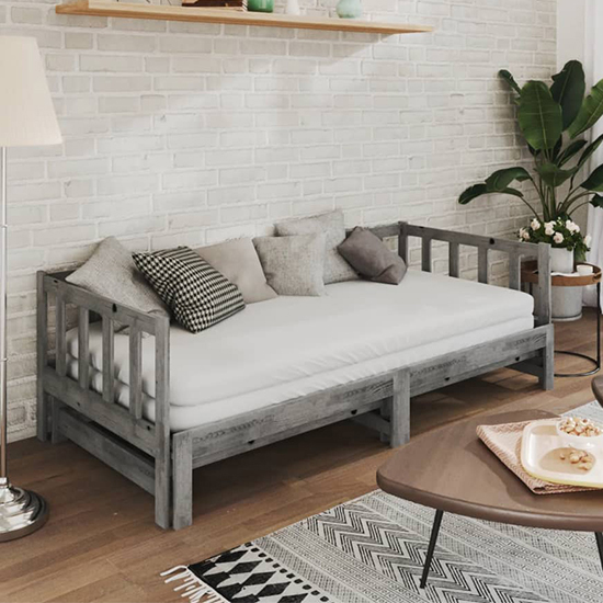 Product photograph of Umeko Solid Pinewood Pull-out Single Day Bed In Grey from Furniture in Fashion