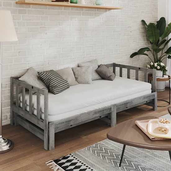 Umeko Solid Pinewood Pull-Out Single Day Bed In Grey thumbnail