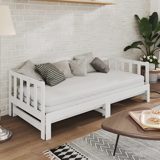 Umeko Solid Pinewood PullOut Single Day Bed In White Furniture in