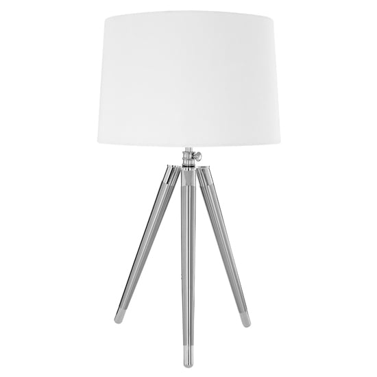 Product photograph of Unica Cream Fabric Shade Table Lamp With Chrome Tripod Base from Furniture in Fashion