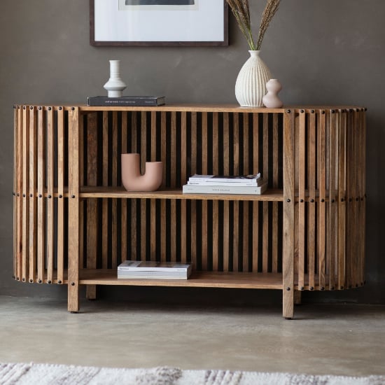 Photo of Uniontown slatted acacia wood console table in natural