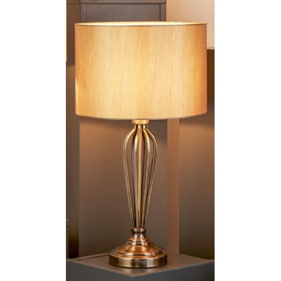 Read more about Unique antique brass table lamp with gold shade