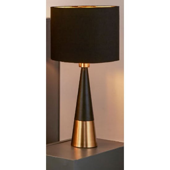 Unique Black And Antique Copper Table Lamp With Black Shade