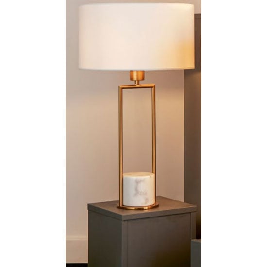 Read more about Unique gold white marble base table lamp with white drum shade