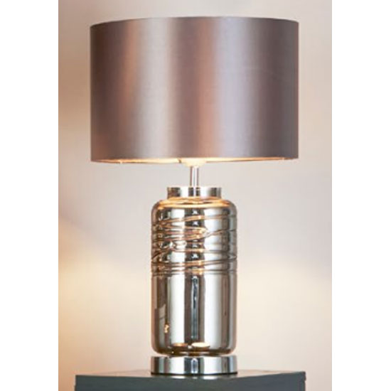 Read more about Unique smoked column ridged glass table lamp with grey shade