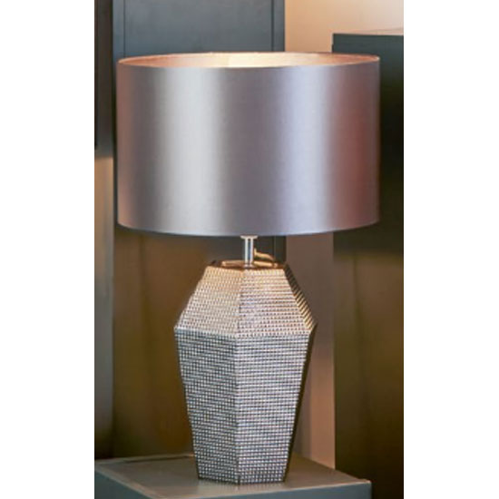 Read more about Unique smoked glass table lamp with grey drum shade