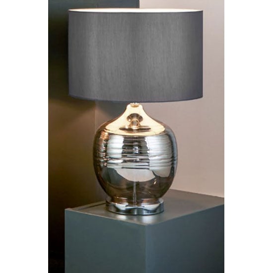 Product photograph of Unique Smoked Ridged Detail Glass Table Lamp With Grey Shade from Furniture in Fashion