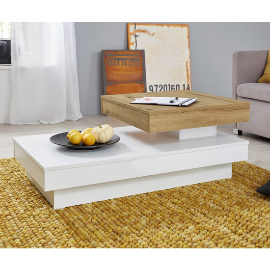 Universal Rolling Coffee Table In Artisan Oak And White Furniture in