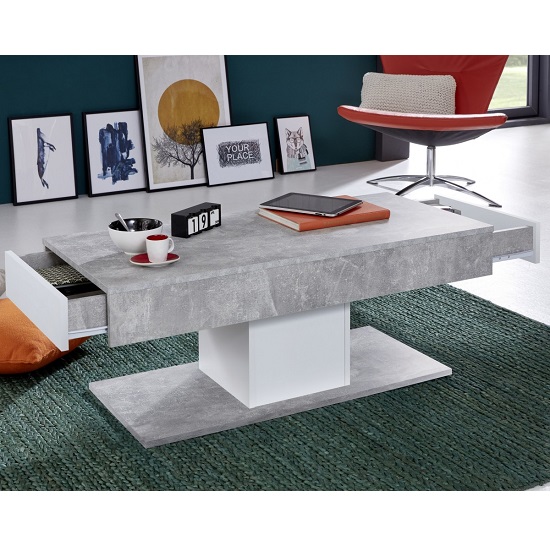 Photo of Universal wooden coffee table in stone grey with storage