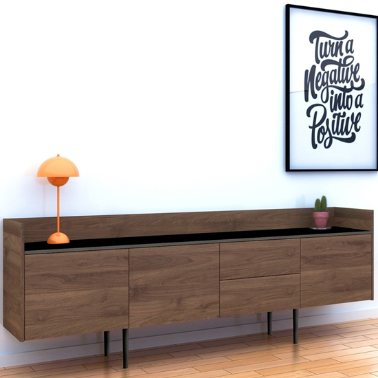 Photo of Unka wooden 3 doors 2 drawers sideboard in walnut and black