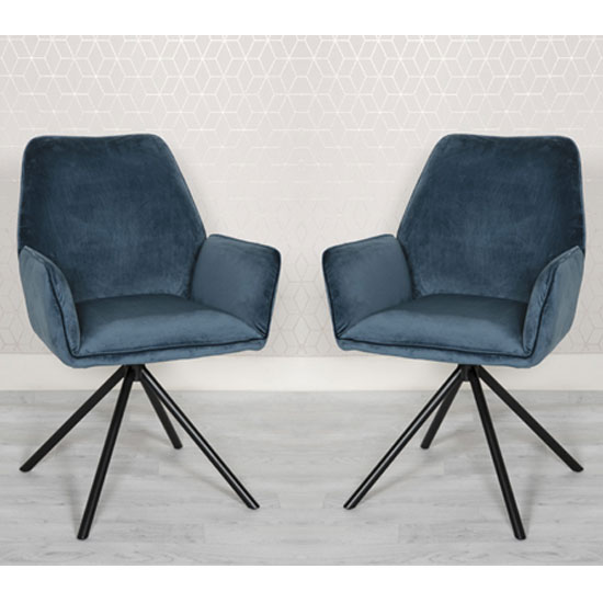 Uno Blue Velvet Fabric Dining Chairs In A Pair