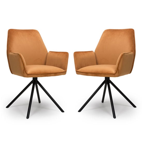 Uno Burnt Orange Velvet Fabric Dining Chairs In A Pair