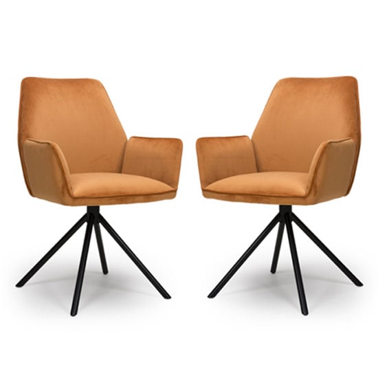 Uno burnt orange velvet fabric dining chairs in a pair £499.95 go