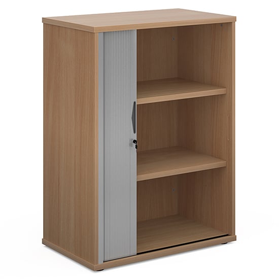 Photo of Upton 1 door tambour storage cabinet in beech with 2 shelves