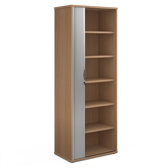 Photo of Upton 1 door tambour storage cabinet in beech with 5 shelves