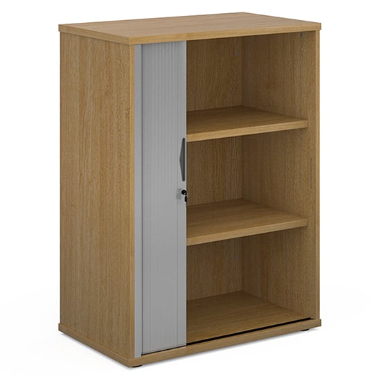 Upton 1 Door Tambour Storage Cabinet In Oak With 2 Shelves