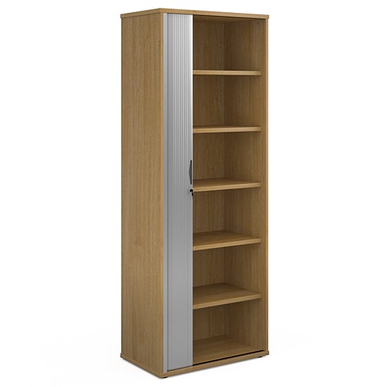 Read more about Upton 1 door tambour storage cabinet in oak with 5 shelves