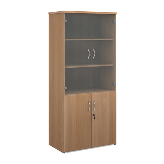 Upton Wooden Storage Cabinet In Beech With 4 Doors And 4 Shelves