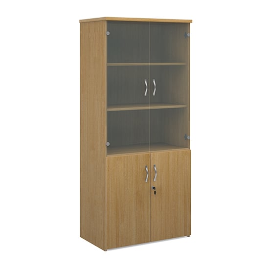 Upton Wooden Storage Cabinet In Oak With 4 Doors And 4 Shelves