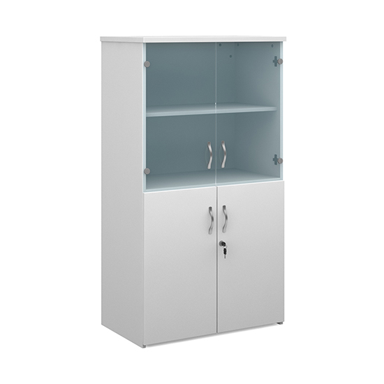 Photo of Upton wooden storage cabinet in white with 4 doors and 3 shelves