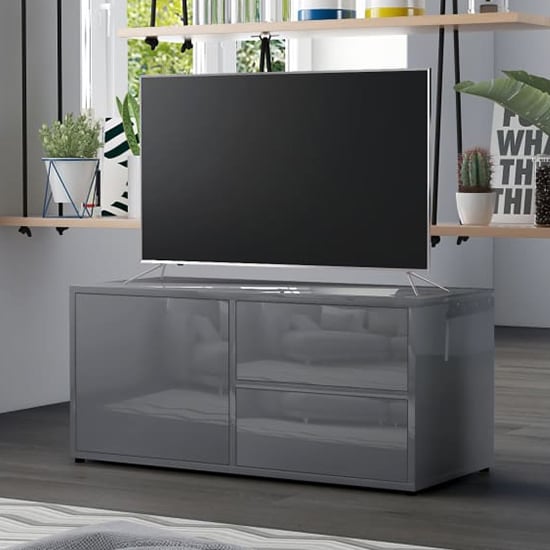 View Urara high gloss tv stand with 1 door 2 drawers in grey