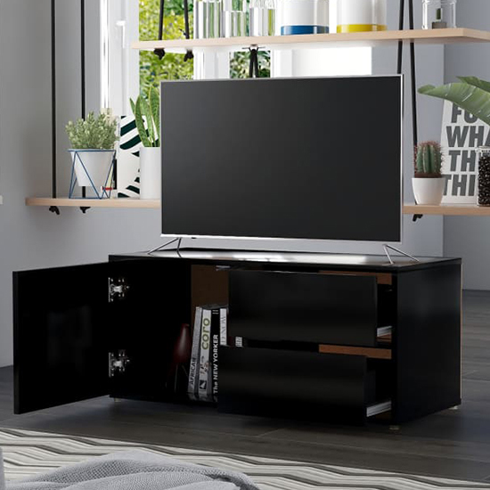 Urara Wooden TV Stand With 1 Door 2 Drawers In Black