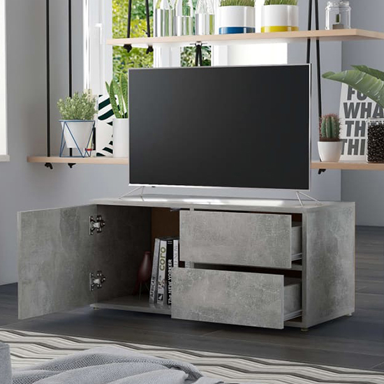 Urara Wooden TV Stand With 1 Door 2 Drawers In Concrete Effect