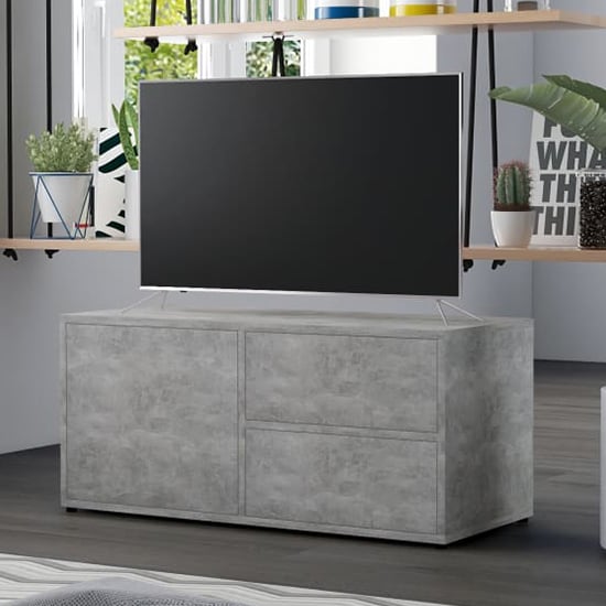 Read more about Urara wooden tv stand with 1 door 2 drawers in concrete effect