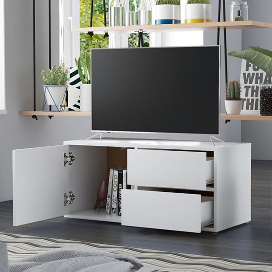 Urara Wooden TV Stand With 1 Door 2 Drawers In White