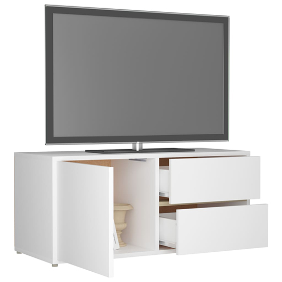 Urara Wooden TV Stand With 1 Door 2 Drawers In White
