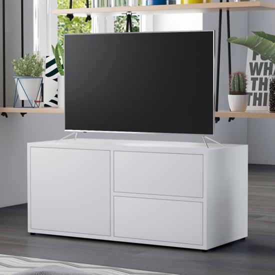Read more about Urara wooden tv stand with 1 door 2 drawers in white