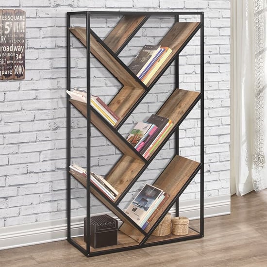 Urban Diagonal Wooden Bookcase In Rustic